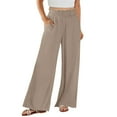 thumbnail image 4 of vigerkar Summer Wide Leg Linen Pants Women with Pockets High Waist Drawstring Loose Casual Palazzo Lounge Pants Women Khaki, M, 4 of 8