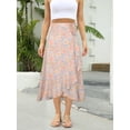 thumbnail image 2 of Wenseny Women’s Asymmetrical Floral Long Wrap Skirts Ruffled Midi Skirt Beige S, 2 of 3
