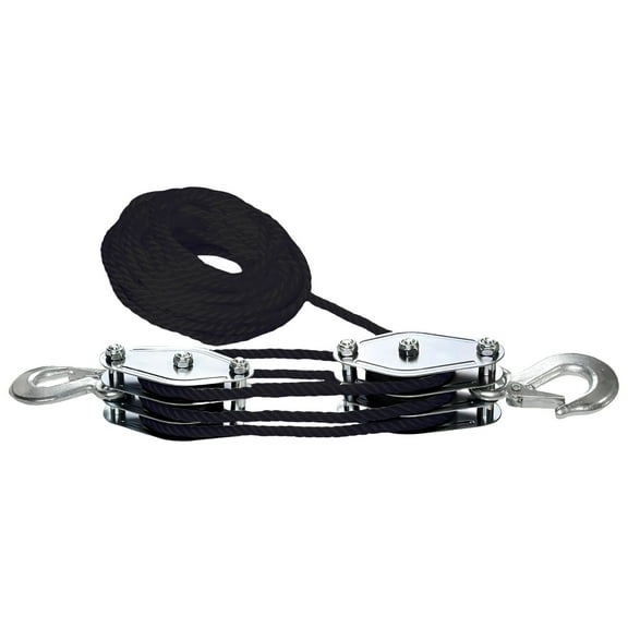 RYUJNDK Block and Tackle Pulley Tool Upgraded 3/4 Wheel Rope Pulley Hoist 1100/2200Lbs Work Load Rope Hoist for Garage