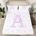 thumbnail image 2 of jejeloiu Monogrammed A Queen Sheet Sets,Cute Bowknot Bowtie Flat Sheet,Light Purple White Queen Fitted Sheet,Microfiber Room Decorative,4pcs, 2 of 7