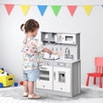 thumbnail image 2 of Qaba Kids Kitchen Play Cooking Toy Set, Educational Pretend Role Playset Game with Sound & Light Effect, Battery Operated Cooktop, Ice Machine, Dot Pattern Countertop, for 3-6 Years Old, 2 of 10