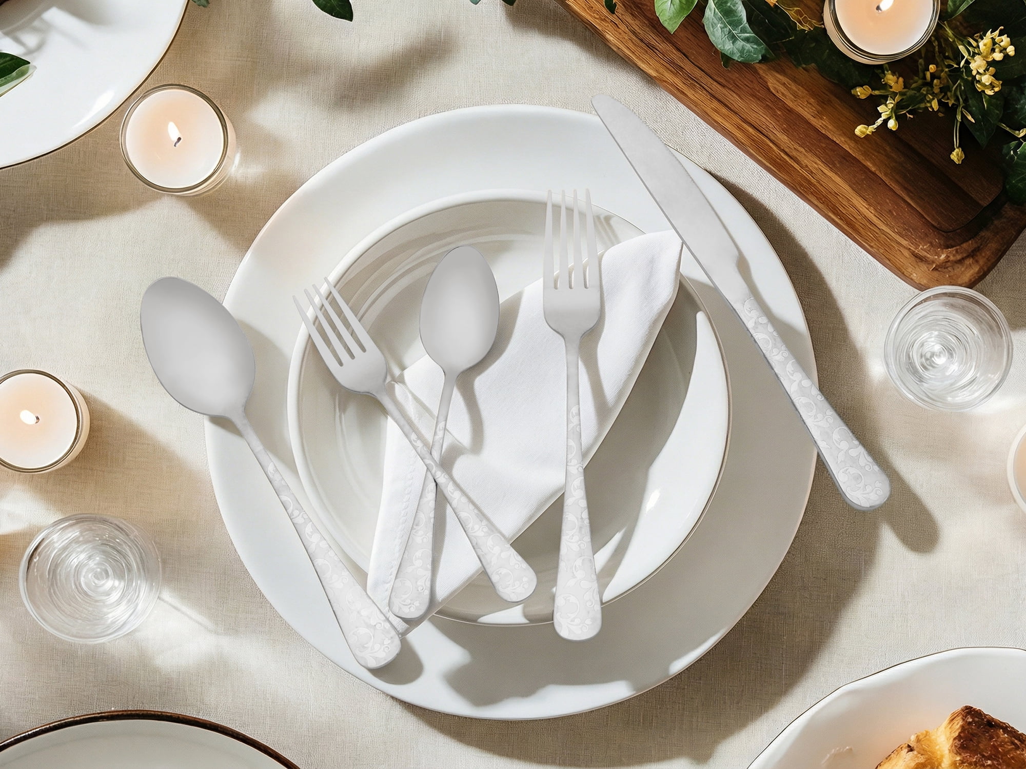 Unique Bargains 20 Piece Silverware Set for 4 Stainless Steel Floral Cutlery Silver 20