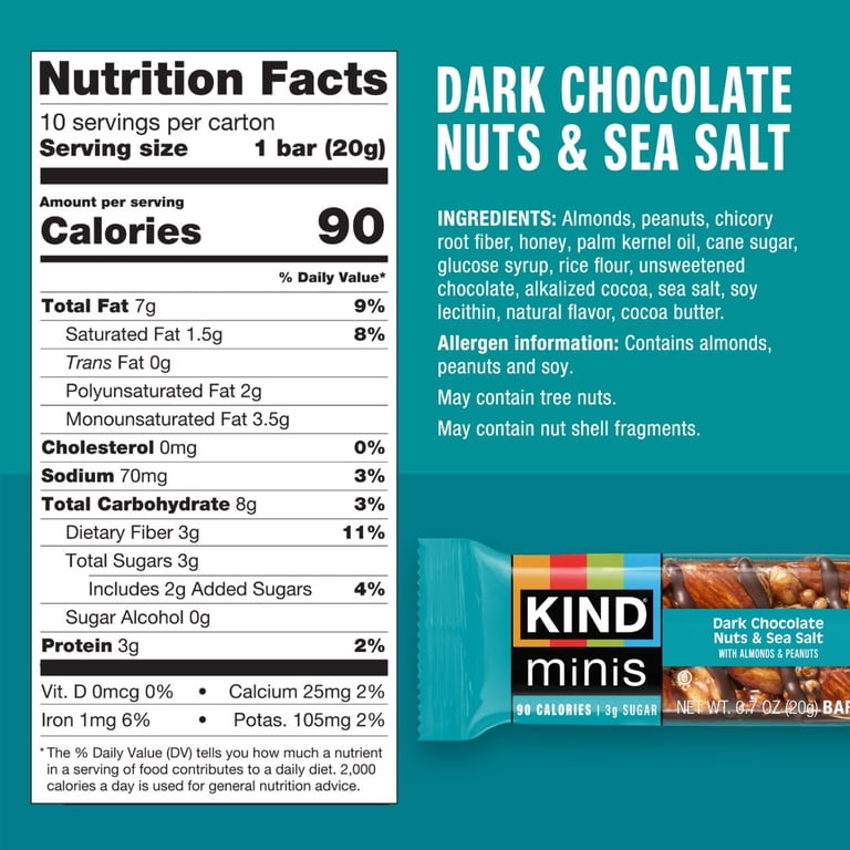 KIND, Dark Chocolate Nuts and Sea Salt Minis, 10 Pack, 0.7 oz