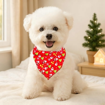 LIORAGLJ 25.6x16.5in Reversible Christmas Dog Scarf with Double-Sided Patterns for Pets Holiday Bib for Cats Dogs for Festive Events Photo Sessions and Daily Use