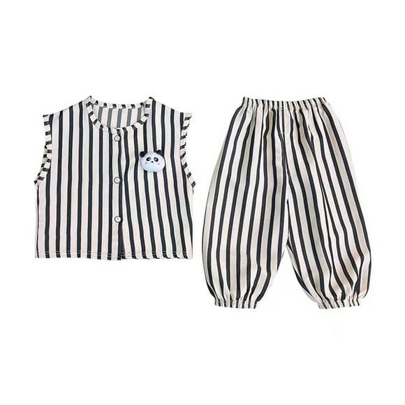 LYHaoo Ensembles pour Garçons, Tenues d'Été Décontractées pour Garçons Ensemble Débardeur Rayé et Pantalon Vêtements pour Tout-Petits Tenue Confortable pour Enfants Tenue de Printemps à la Maison pour 1 8 Ans Beige Tailles 4-5 Ans