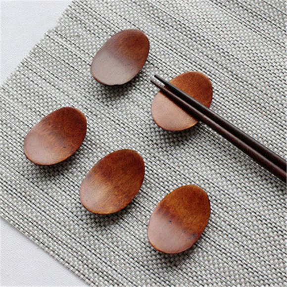 NUOMI 5 Pcs Wooden Chopsticks Rests Cute Ingot Shaped Chopsticks Holders Chinese Style Spoon/Fork/Knife Stands for Tabletop, Dinner, Ornament, Gift, 5.5 CM