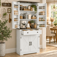 thumbnail image 5 of Ktaxon 72" Mid-Century Kitchen Pantry with Storage, Barn Door Food Cabinet with Large Drawer and Adjustable Shelves for Kitchen, Dining Room, Living Room, White & Brown, 5 of 8