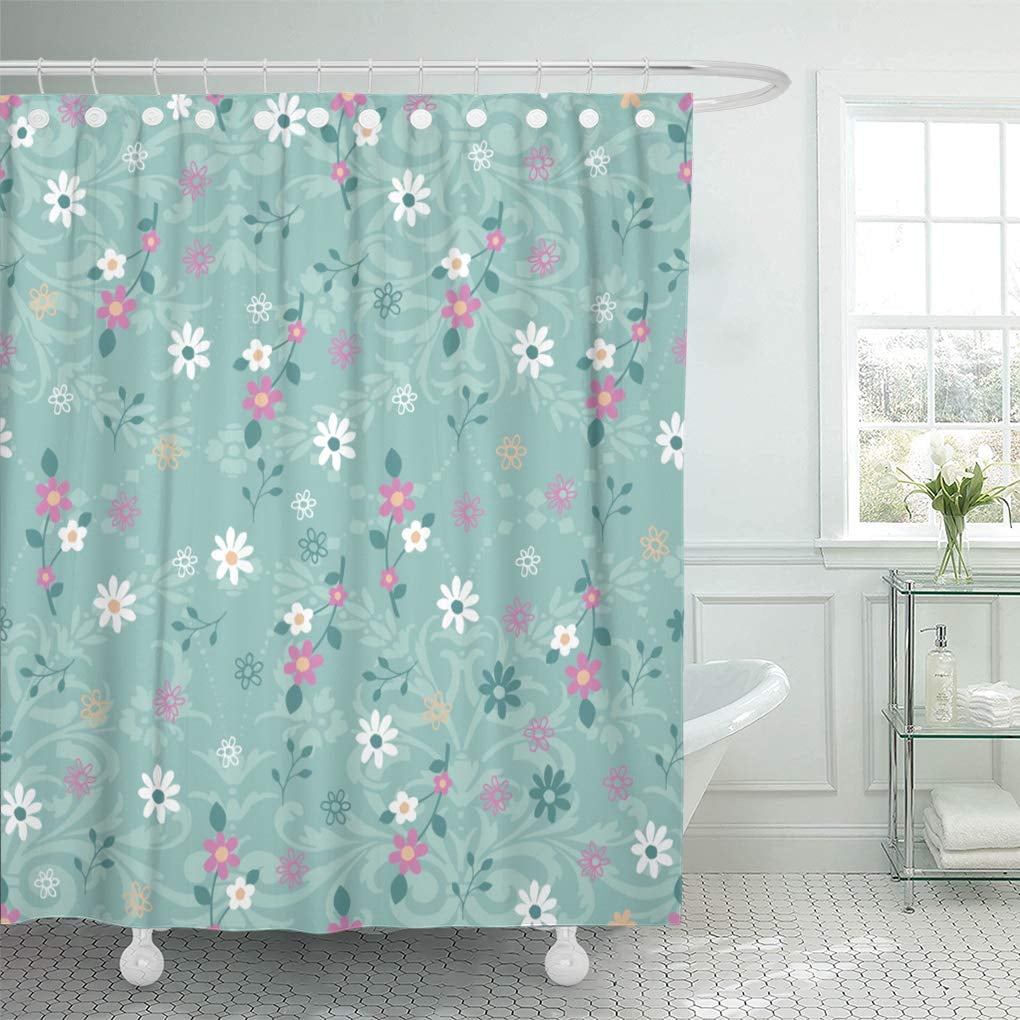 KSADK Green Baby Ditsy Daisy with Ornate Pink Girly Shower Curtain