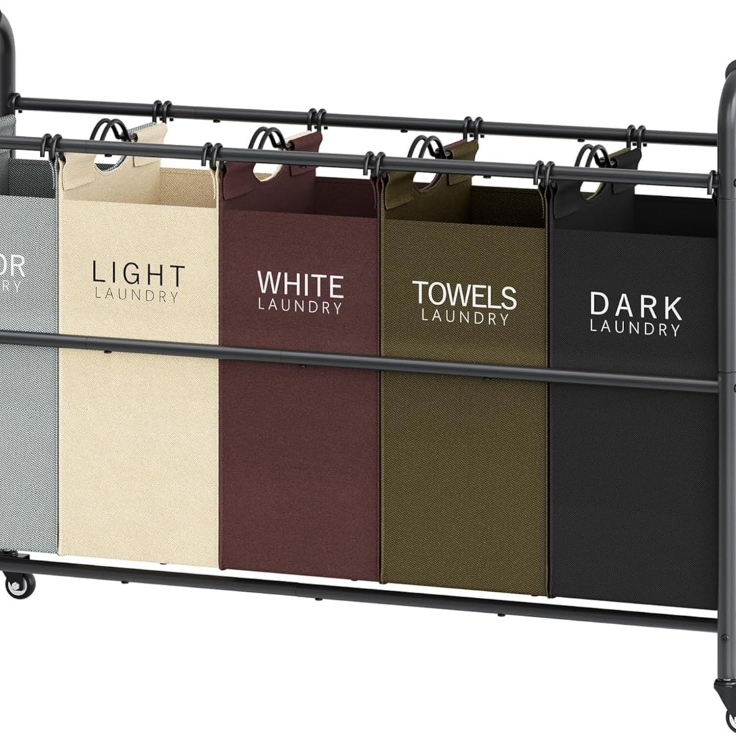 5 Bag Laundry Sorter Cart, Laundry Hamper Sorter Basket with Heavy Duty Lockable Rolling Wheels for Clothes Storage, 5 Colors
