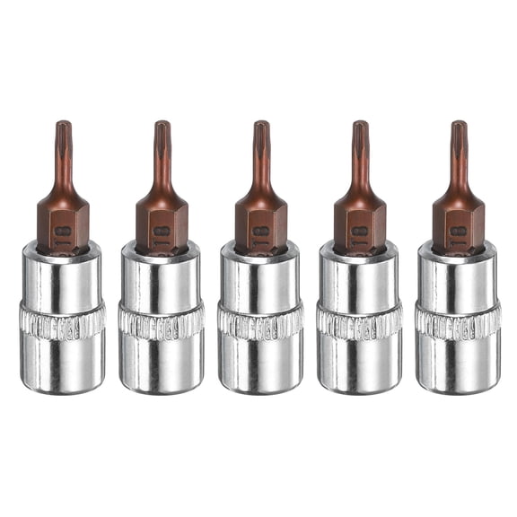 Uxcell 5pcs T8 Torx Bit Socket 1/4" Square Drive Star 6 Point Extension Impact Bit Power Nut Driver Set S2 & CR-V Steel Socket Ratchet Wrench Bits, Silver Red