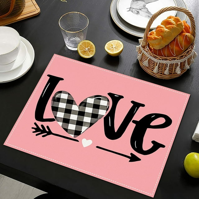 Zenithome Tapis de Repas Rose de la Saint-Valentin en Lin Imprimé Tapis de Table Tapis d'Isolation pour Cuisine Maison pour Dîner Romantique et Réunions de Famille