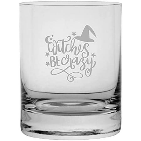

Witches Be Crazy Happy Halloween Etched 11oz Crystal Rocks Whisky Glass