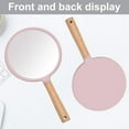 thumbnail image 3 of Portable Circular Wooden Handle Hand Mirror for Makeup, 3 of 5