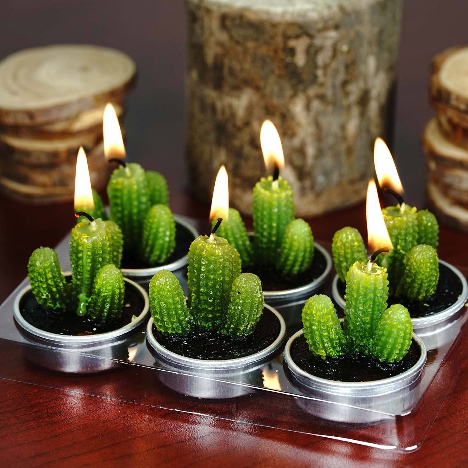 6Pcs 3D Cactus Candle Simulated Plant Set Home Decoration Candle Tea Light De I 