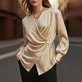 thumbnail image 2 of Edvintorg Blouses for Women Business Casual Plus Size Fashion Satin V Neck Long Sleeve Work Tops Dressy Shirts for Women Beige S, 2 of 9