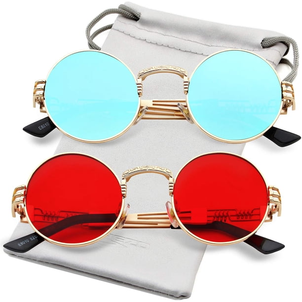 Gafas de Sol Redondas Steampunk AIEYEZO con Montura Metálica y Bloqueo UV 100%