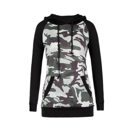 Cyber Monday Deals Clearance! Long Sleeve Hoodies Tops for Women, Women's Camouflage Print Pullover Sweatshirts for Juniors, Hooded Tops with Pockets Gift for Ladies,