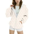 thumbnail image 3 of SonxaHe Big Girl's Jacket Dots Prints Hooded Zip Up Loose Jacket Child Comfy Athletic Streetwear Autumn Jackets Beige,Sized 14-15, 3 of 3