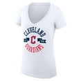 thumbnail image 2 of Women's G-III 4Her by Carl Banks White Cleveland Guardians Super-Slim Fit Lightweight City Graphic V-Neck T-Shirt, 2 of 5