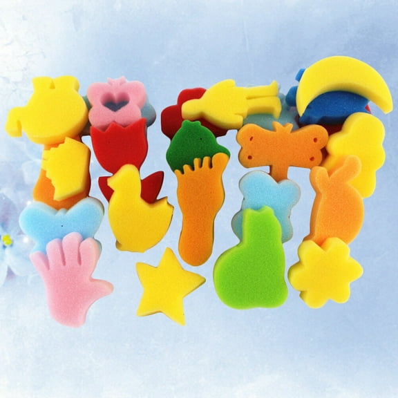 MLINS 48Pcs Plastic Sponge Animal Shaped Painting Stamper Sponge Brush DIY Painting Tools with Rainbow Ink Stamp for Kids