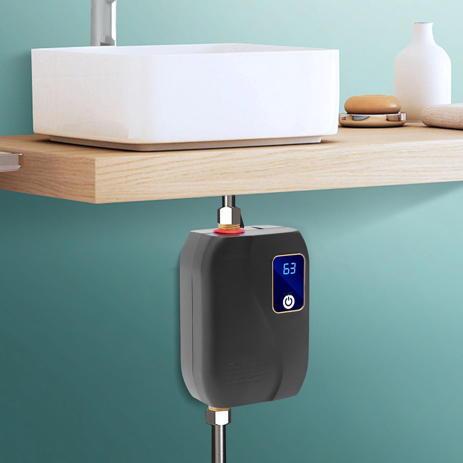 Electric Tankless Water Heater 110V 3000W stainless steel On Demand Hot Water 20-50℃ Eco Black 4.6*2.8*6.3in