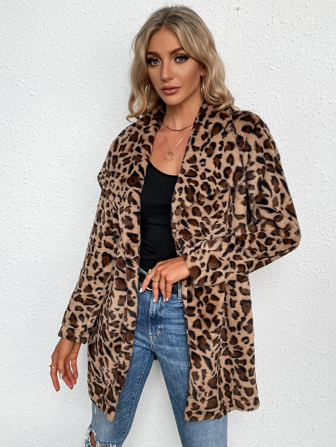Women's Waterfall Collar Leopard Print 