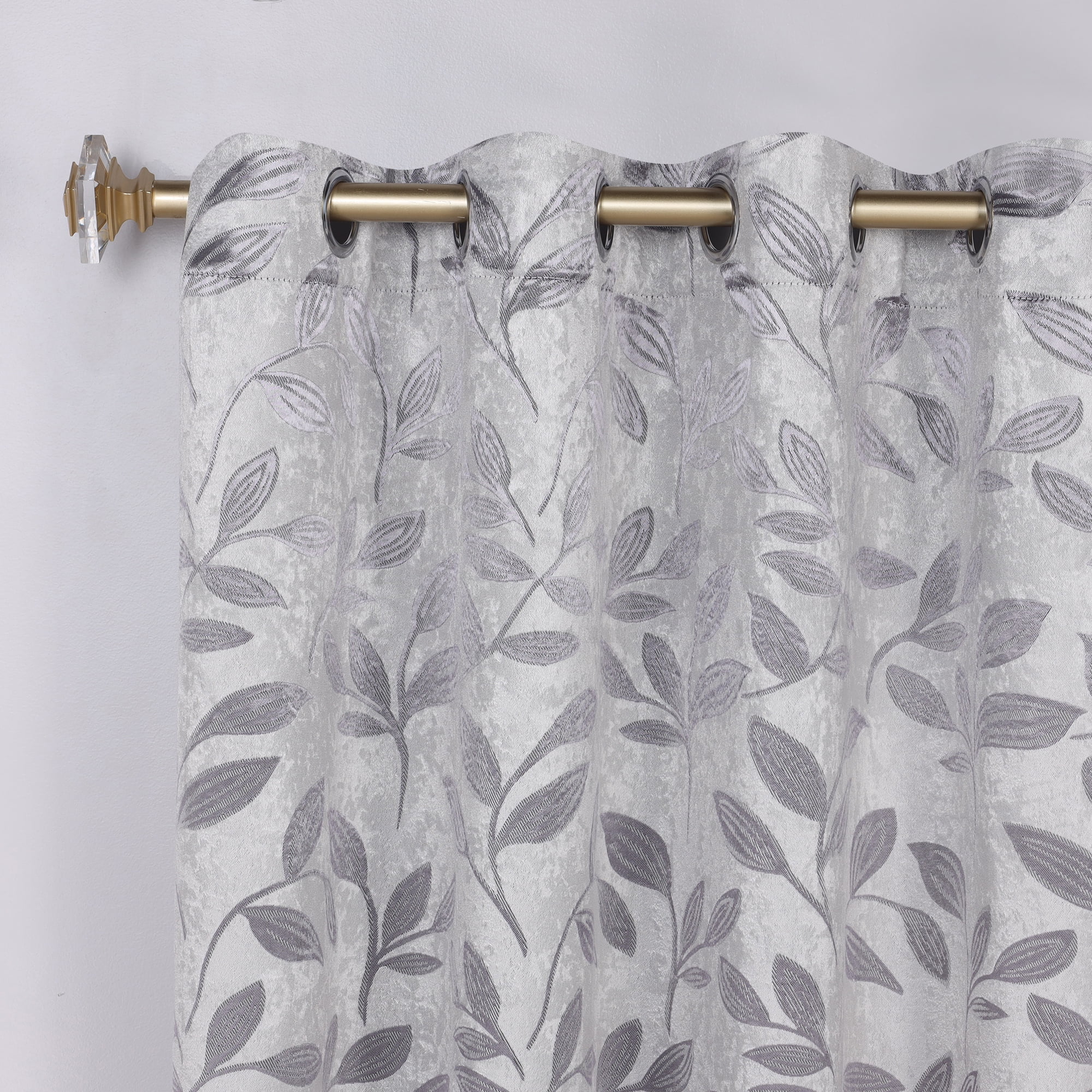 Superior Blackout Leaves Curtains Set of 2, Light Filtering Grommet Curtain Panel Set, Grey, 70"W x 96"L