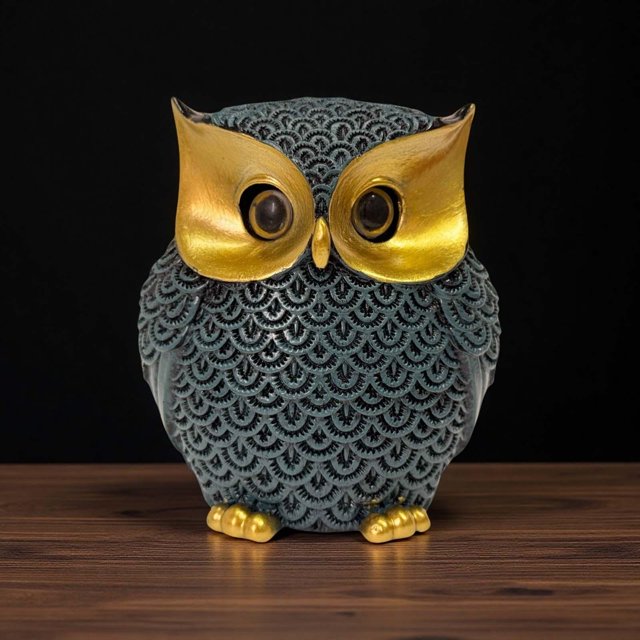 Estatua de búho de resina, adorno de escritorio, centro de mesa, figura artesanal, escultura de animal para cafetería, fiestas, entrada, dormitorio Azul