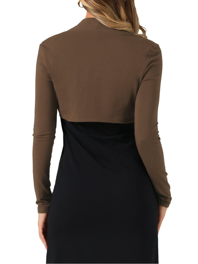 Inspire Chic Women's Bolero Shrugs Long Sleeves Open Front Cotton Knit Crop Shrugs M Dark Brown, Size: Medium