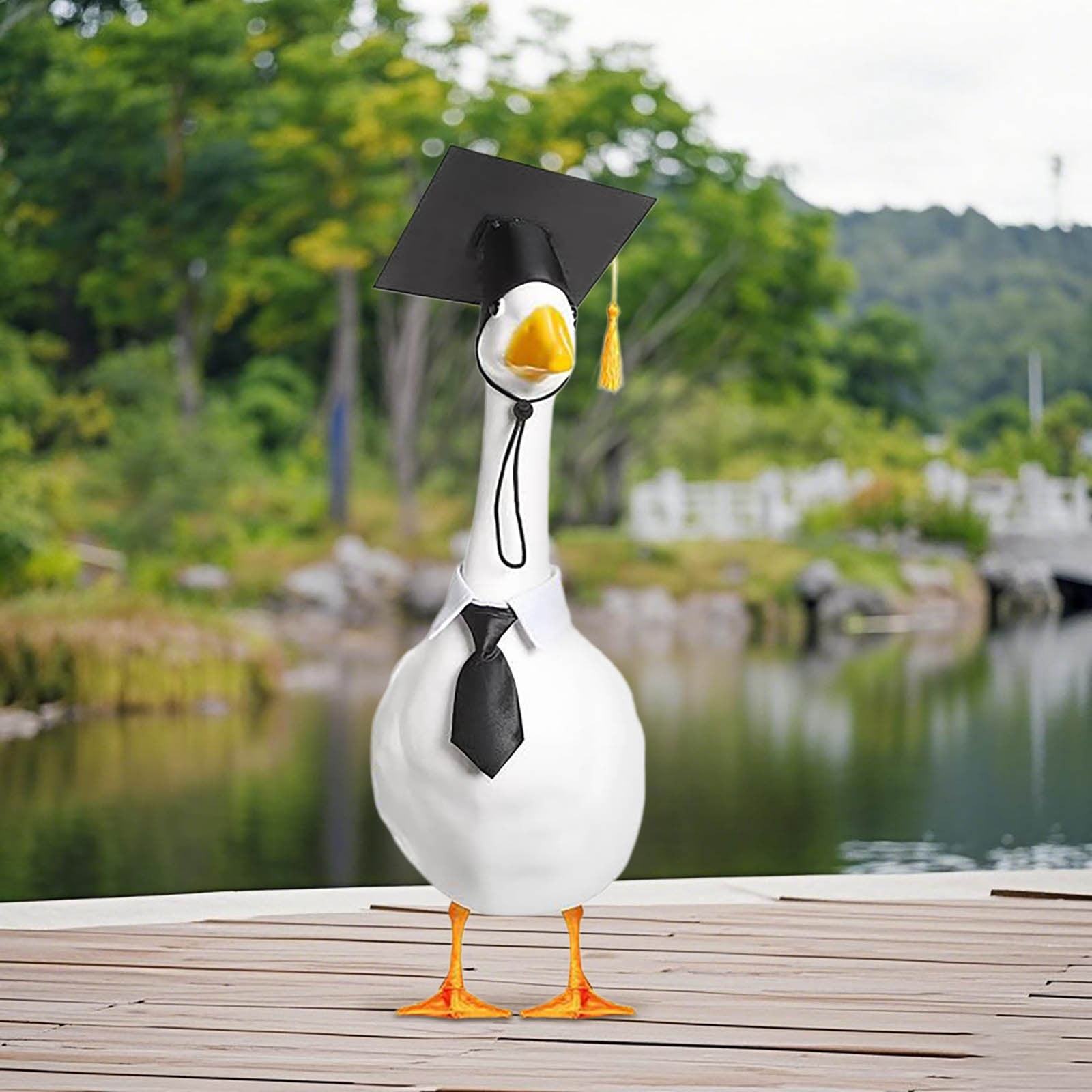 Seyotauo Graduation Season Bachelor's Hat Big White Gooses Festival Set Decoration Sculpture Decoration for Outdoor Yard Porch Garden Graduation Party Holiday Festive Theme