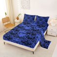thumbnail image 2 of Homewish Goth Halloween Skull Queen Sheets,Retro Damask Queen Sheet Sets,Navy,4-Piece,1 Flat Sheet, 1 Fitted Sheet and 2 Pillowcases, 2 of 6