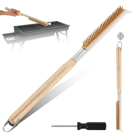 FKSZLL Pizza Oven Brush Scraper for Pizza Stone Heat Resistant 22inch Pizza Brush Kit with Wood Handle for Home Kitchen Baking Pizza Oven Accessories