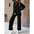 thumbnail image 4 of Women'S Two Piece Lounge Sets Matching Long Sleeve Shirts Wide Leg Pants Tracksuits Fall Clothes Black L, 4 of 7
