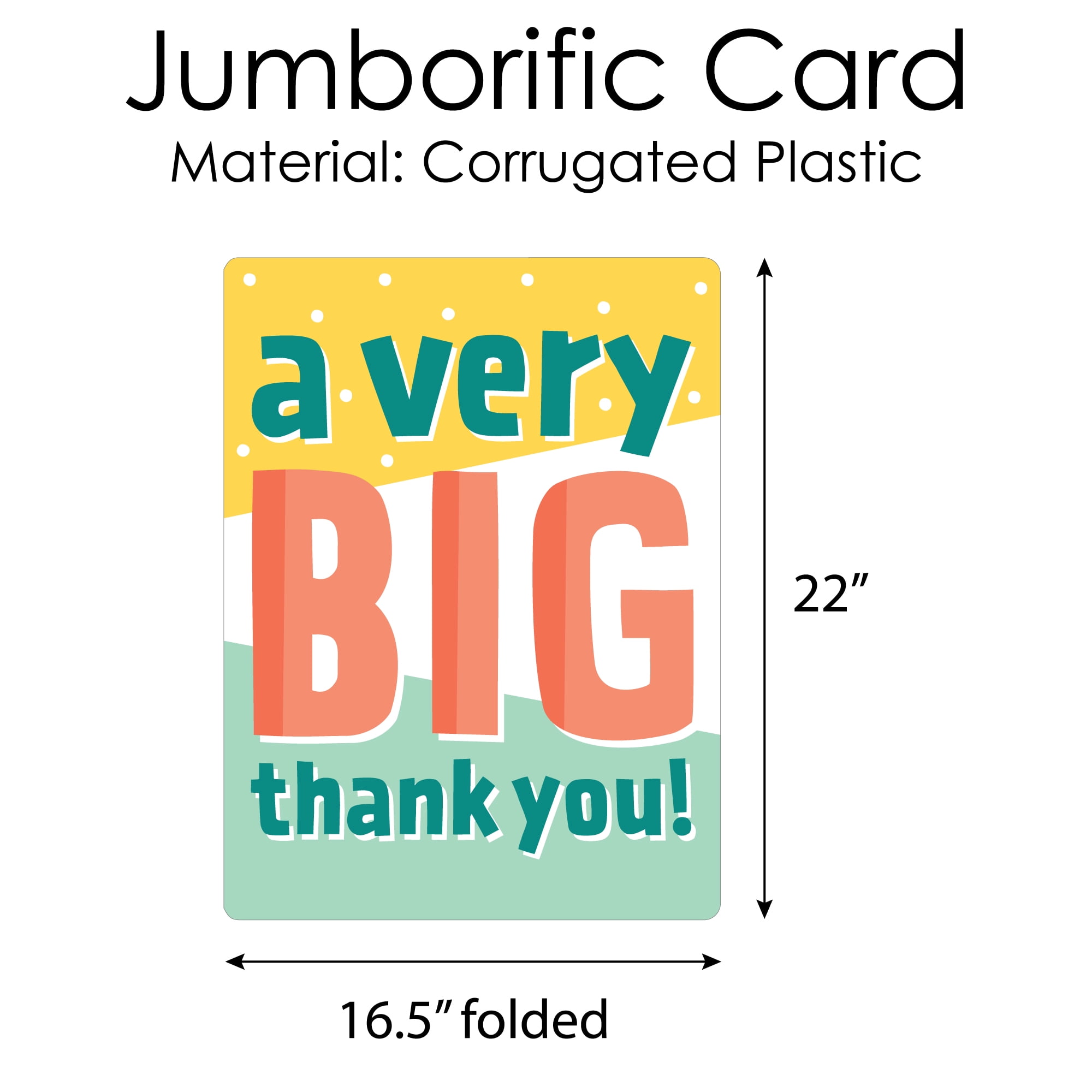 Big Dot of Happiness A Very Big Thank You - Gratitude Giant Greeting Card - Big Shaped Jumborific Card - 16.5 x 22 inches