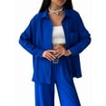 thumbnail image 1 of Conjuntos Casuales de Mujer para Estar en Casa, Camisas de Larga con Botones y Pantalones de Pierna , Chándal Azul S, 1 of 8