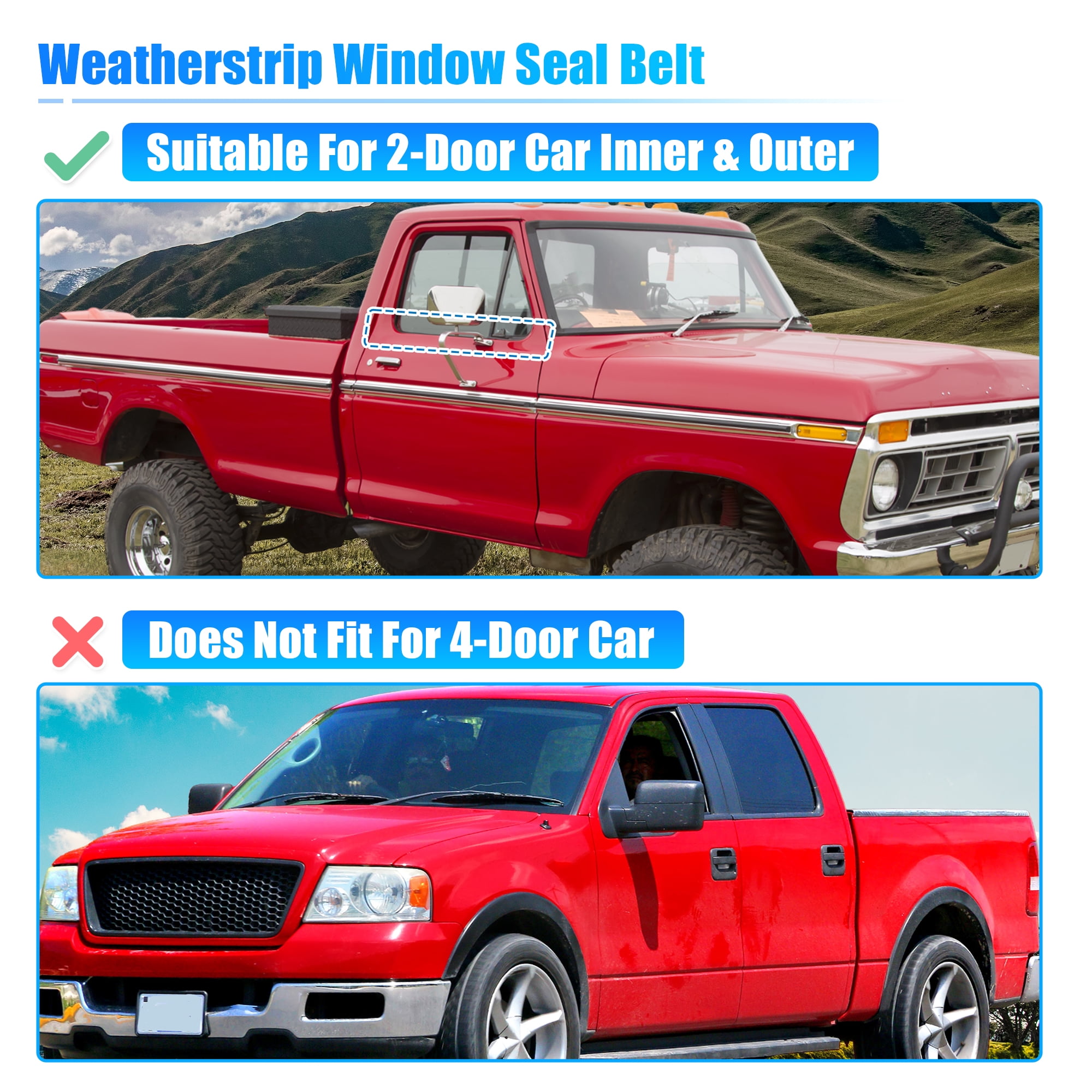 Unique Bargains 4Pcs Weatherstrip Window Trim Seal Belt for Ford F150 F250 F350 84-97