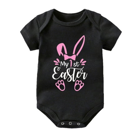 

Baby Girls Boys Easter Letters Printed Lovely Short Sleeve Casual Romper Jumpsuit Bodysuits Clothes Baby Outwear