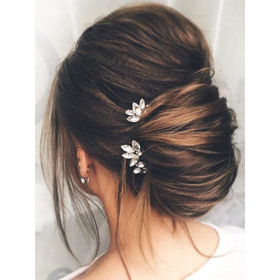 Rhinestone Bride Wedding Hair Pins Silver Crystal Hair Piece Bridal Hair Accessories for Women and Girls (Pack of 3) HP178
