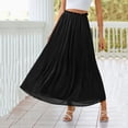 thumbnail image 6 of Womens Fashion Casual Beach Flowy Solid Midi Skirt Pleated High Waist Elastic Waist Lightweight A Line Long Skirt, 6 of 6