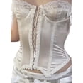thumbnail image 2 of Women Lace Trim Satin Corset Top Sexy Lace Up Bandage Tanks Camis Vintage Fairycore Grunge Crop Bustier Top Streetwear, 2 of 8