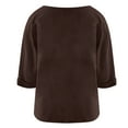 thumbnail image 4 of ManxiVoo Chemise Décontractée pour Femme à Boutons, Col Rond, Coton et Lin, Haut à Manches Longues, Élégant Minimaliste, Tenue de Bureau, Taille P, Brun, 4 of 5