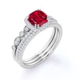thumbnail image 4 of JeenMata 2.25 Carat Cushion Cut Burmese Pigeon Blood Lab Created Ruby Trio Set in 18k White Gold over Silver, 4 of 7