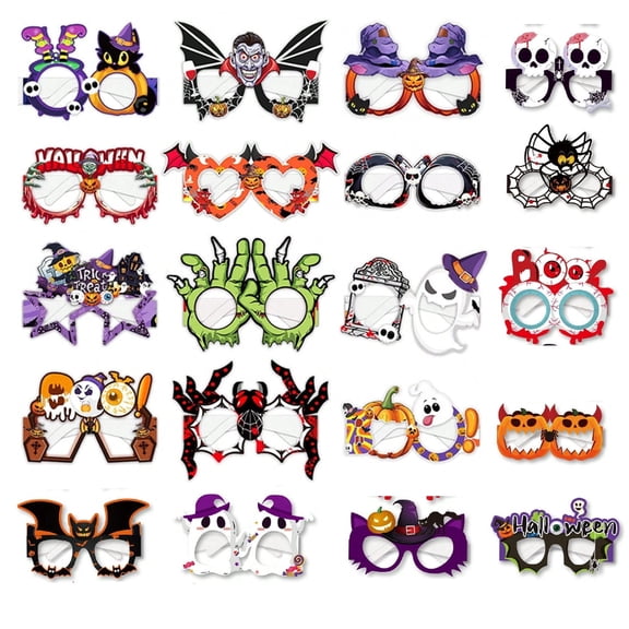 20 Pcs Assorted Halloween Paper Eyeglasses, Spider, Skull, Vampire, Ghost, Pumpkin, Witch Design Party Favor Glasses for Haunted House, Cosplay & Holiday Gathering Supplies