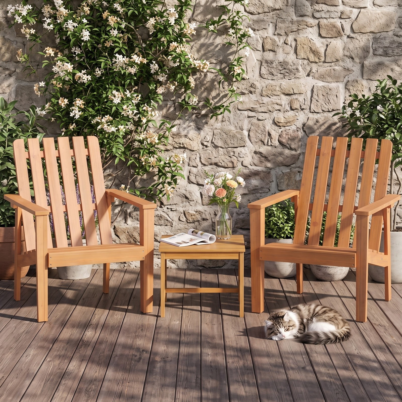 Furnibear 17-Inch Square Patio Acacia Wood Side Table with Slatted Top, Outdoor End Table for Garden Poolside Deck Balcony, Natural
