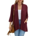 thumbnail image 5 of HOWCOME 3/4 Sleeve Cardigans, Easy to Wear, Flowy Open Front Cardigan Sweaters, Female, Medium, Wine Red, 5 of 9