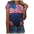 thumbnail image 1 of EQWLJWE Hauts d'Été pour Femmes Hauts pour Femmes Liquidation Femmes T-shirt Décontracté Fête de l'Indépendance Imprimé Col Rond Manches Courtes Chandail Blouse Hauts, 1 of 6
