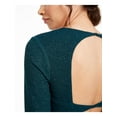 thumbnail image 3 of CITY STUDIO Womens Green Glitter Long Sleeve V Neck Short Cocktail Body Con Dress 5, 3 of 4