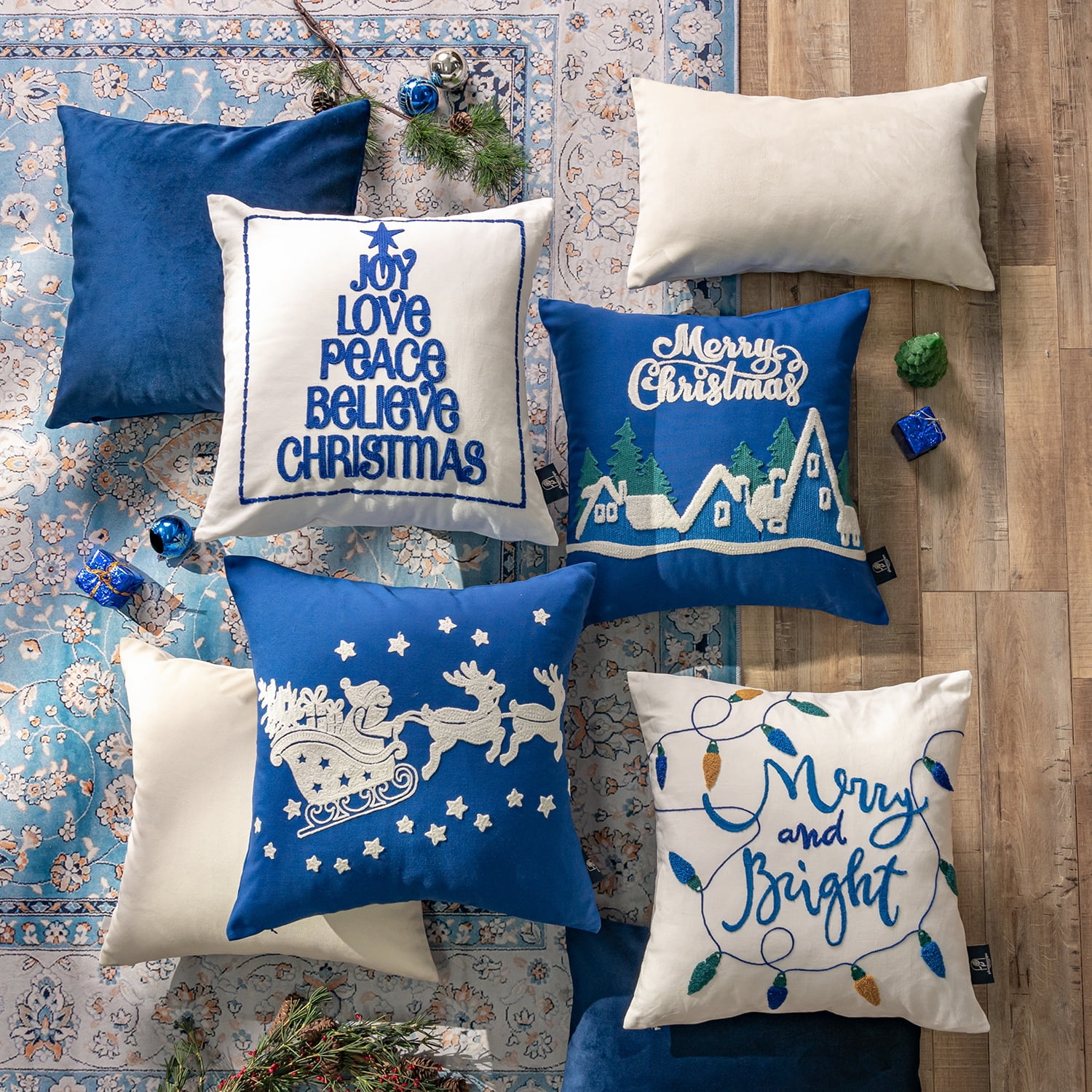 Phantoscope 18" x 18" Embroidery Christmas Polyester, Cotton Decorative Pillow Cover , ( 4 Count)