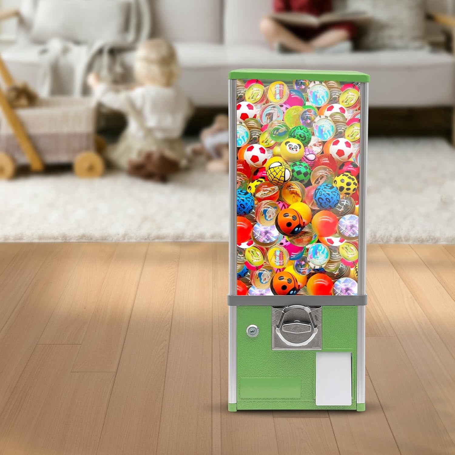 Candy Dispenser 25 Cents Commercial Gumball Dispenser Machine with Keys Balls Capsule Toys Vending Machine for Business Retail Stores Game Halls,10.2x10.2x25.2in (Light Green)