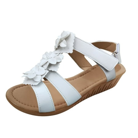 

Sandals Women Comfortable Wedge Fashion Summer Solid Color Leather Flower Decoration Hollow Out Open Toe Slope Heel Sandals Shoes For Women Heels